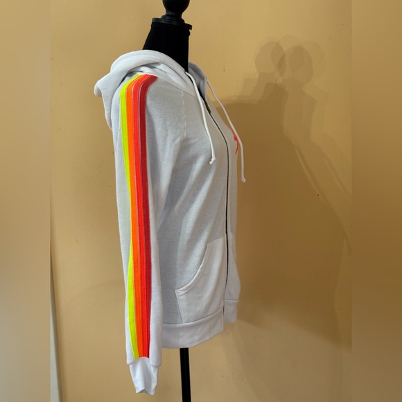 AVIATOR NATION WHITE ZIP UP NEON BOLT NEON STRIPES HOODIE - Picture 3 of 16